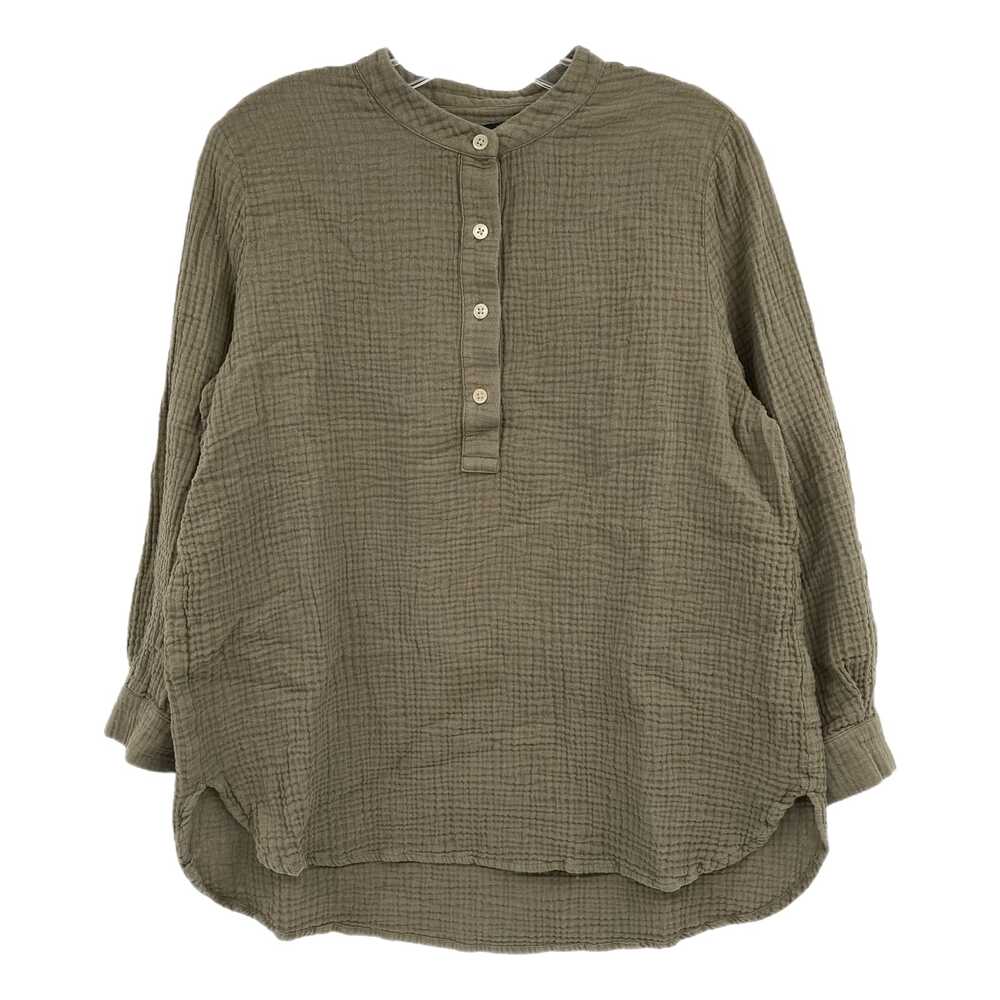 Jenni Kayne Green Crinkled Cotton Button Accent Long Sleeve Blouse | Size M